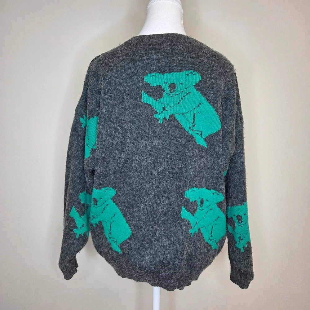 Vintage Australia Koala Angora Blend Sweater Gray Teal Green Womens‎ Medium